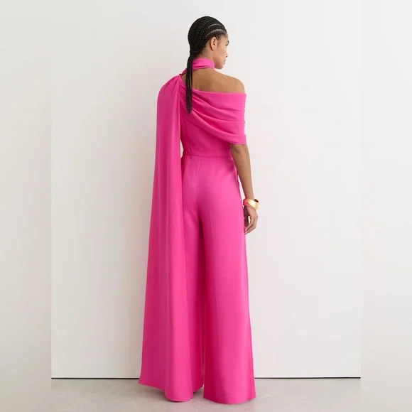 NWT REISS One-Shoulder Drape Wide-Leg Jumpsuit in Raspberry Pink - Picture 3 of 9